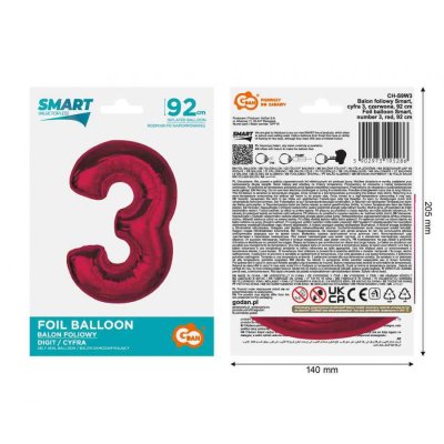 Číslice "3" červená 92cm fóliový balónek - 89469.jpg