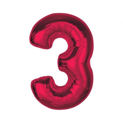 Číslice "3" červená 92cm fóliový balónek