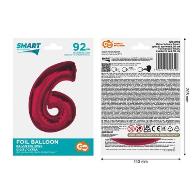 Číslice "6" červená 92cm fóliový balónek - 89481.jpg