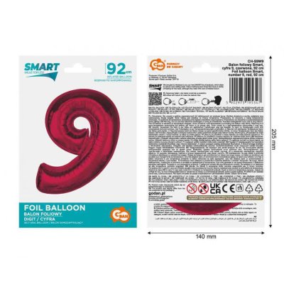 Číslice "9" červená 92cm fóliový balónek - 89490.jpg