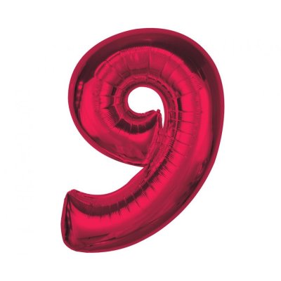 Číslice "9" červená 92cm fóliový balónek