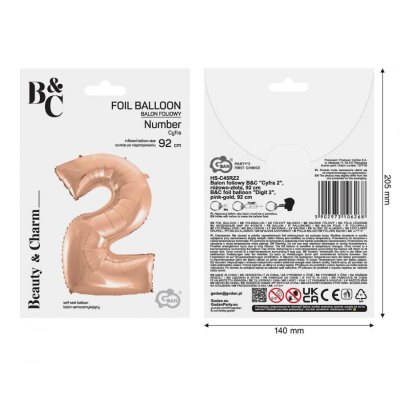 Číslice "2" rosegold 92cm fóliový balónek - 96972.jpg