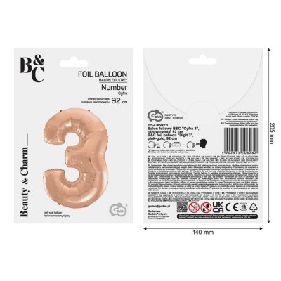 Číslice "3" rosegold 92cm fóliový balónek - 96974.jpg