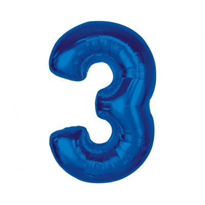 Číslice "3" modrá 92cm fóliový balónek