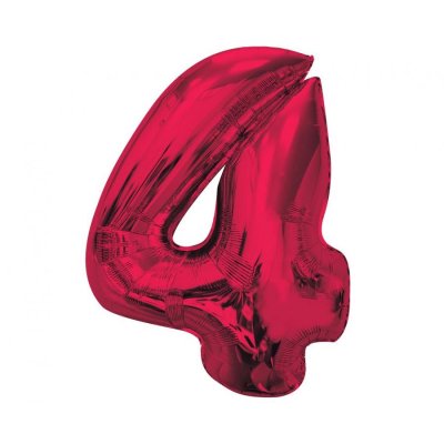 Číslice "4" červená 92cm fóliový balónek