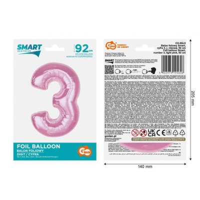 Číslice "3" růžová 92cm fóliový balónek - 89379.jpg