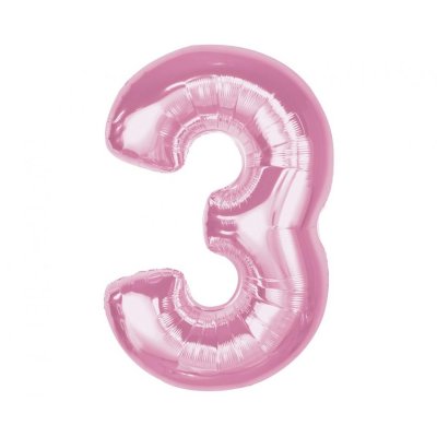 Číslice "3" růžová 92cm fóliový balónek