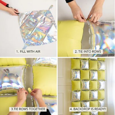 Čtverce dekorační žluto-holografické 35x35cm fóliový balónek - Screenshot 2026-06-05 at 11-37-38 Foil balloon curtain double-sided Square holographic-neon yellow 35 x 35 cm (1 pkt _ 4 pc.) - Designer decorations and ideas for every party! - PartyDeco.png