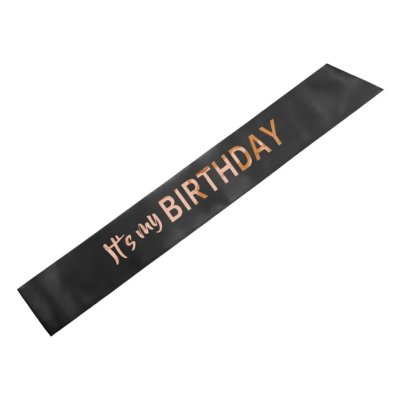 Šerpa satinová "It´s my BIRTHDAY" černá, 79cm