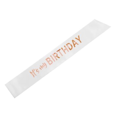 Šerpa satinová "It´s my BIRTHDAY" bílá, 79cm