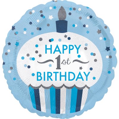 Kruh modrý "Happy 1st Birthday 45cm fóliový balónek