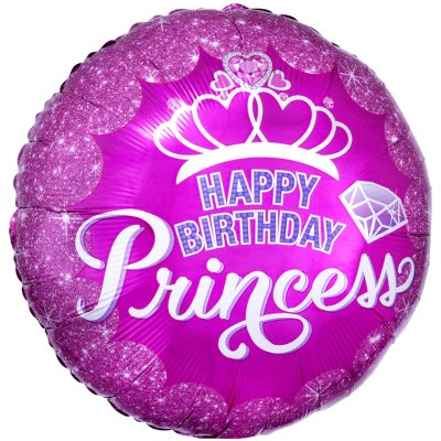 Kruh růžový "Happy Birthday Princess" 45cm fóliový balónek
