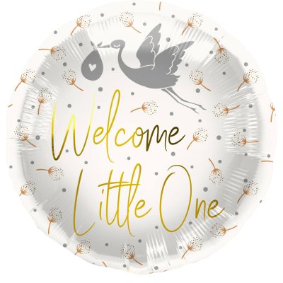 Kruh s čápem "Welcome Little One" 45cm - fóliový balónek