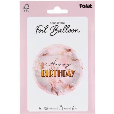 Kruh růžový mramor "Happy Birthday" 45cm fóliový balónek - 8714572679169_5.jpg