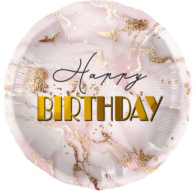 Kruh růžový mramor "Happy Birthday" 45cm fóliový balónek