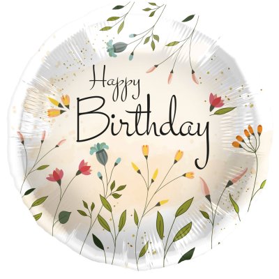 Kruh "Happy Birthday" luční kvítí 45cm fóliový balónek