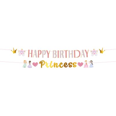 Baner závěsný "Happy Birthday Princess" růžový, 1,5m