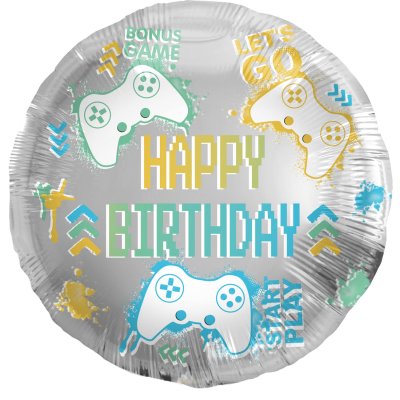 Kruh "Happy Birthday" gaming 45cm fóliový balónek