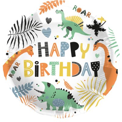 Kruh "Happy Birthday" dino 45cm fóliový balónek