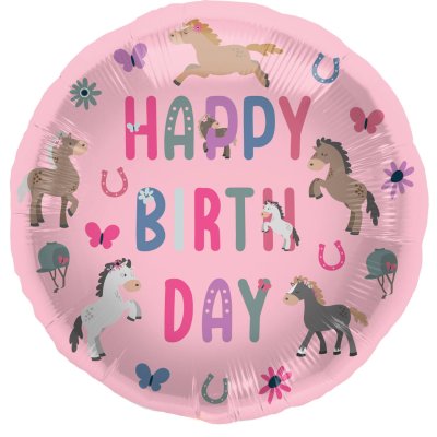 Kruh "Happy Birthday" koně 45cm fóliový balónek