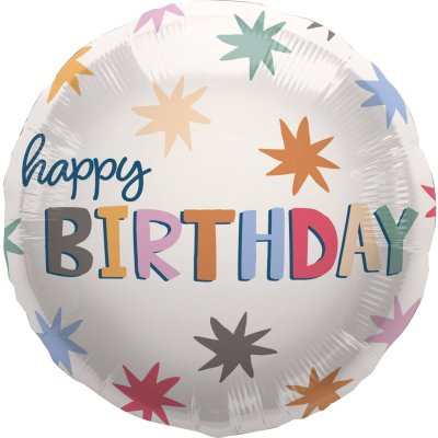 Kruh "Happy Birthday" barevné hvězdy 45cm fóliový balónek