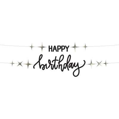 Baner závěsný "Happy Birthday" černý, 1,5m