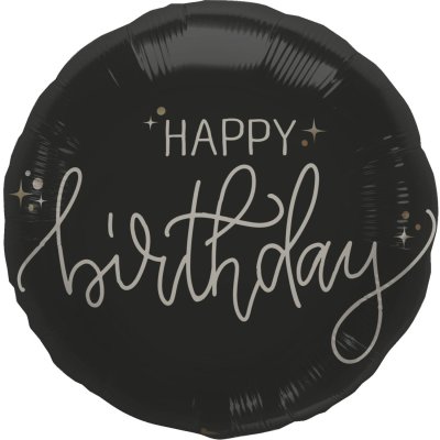 Kruh "Happy Birthday" černý 45cm fóliový balónek