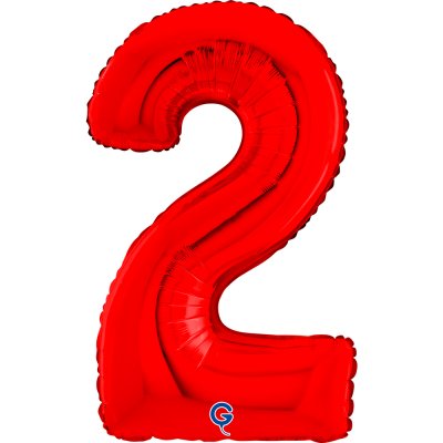 Číslice "2" červená 66cm/26" fóliový balónek nafukovací