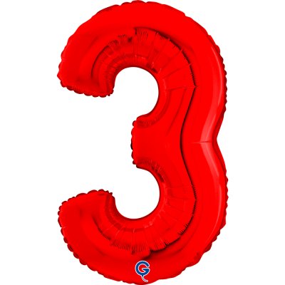 Číslice "3" červená 66cm/26" fóliový balónek nafukovací