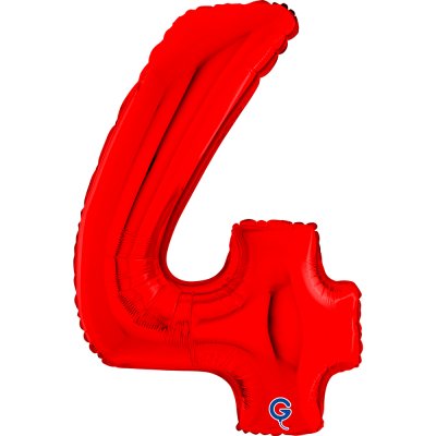 Číslice "4" červená 66cm/26" fóliový balónek nafukovací