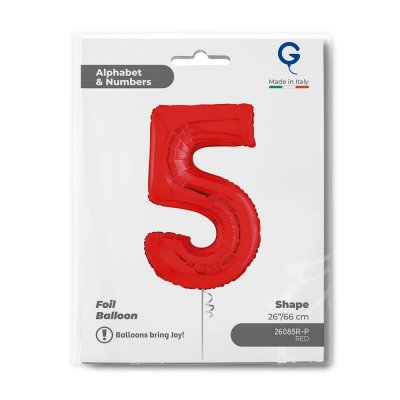Číslice "5" červená 66cm/26" fóliový balónek nafukovací - 26085r-p-b.jpg