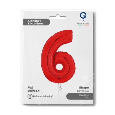 Číslice "6" červená 66cm/26" fóliový balónek nafukovací - 26086r-p-b.jpg
