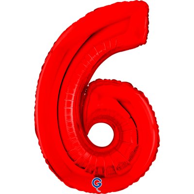 Číslice "6" červená 66cm/26" fóliový balónek nafukovací