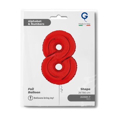 Číslice "8" červená 66cm/26" fóliový balónek nafukovací - 26088r-p-b.jpg