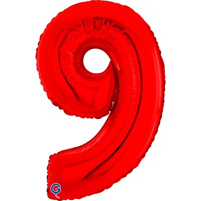 Číslice "9" červená 66cm/26" fóliový balónek nafukovací