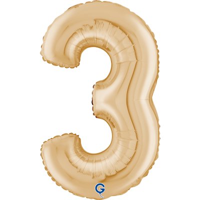 Číslice světle zlatá 3 (66cm,26") fóliový balónek nafukovací