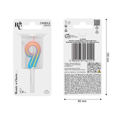 Svíčka dortová "9" NEON barevná, 4,4cm - 105301.jpg