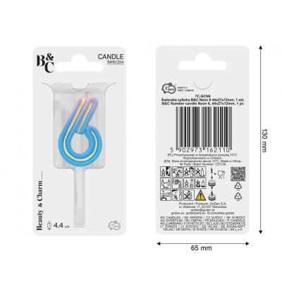 Svíčka dortová "6" NEON barevná, 4,4cm - 96466.jpg