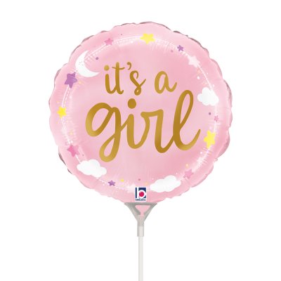 MINI Kruh růžový "It´s a girl" 9"/22cm fóliový balónek