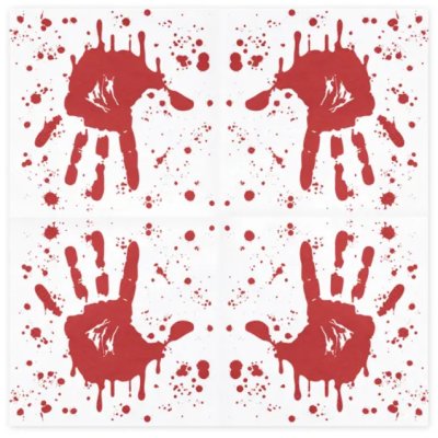 Ubrousky papírové s krvavým otiskem ruky 33x33cm, 20ks - Screenshot 2026-08-25 at 15-38-48 Napkins Bloody hand 33x33 cm white and red (1 pkt _ 20 pc.) - Designer decorations and ideas for every party! - PartyDeco.png