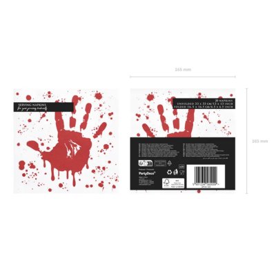 Ubrousky papírové s krvavým otiskem ruky 33x33cm, 20ks - Screenshot 2026-08-25 at 15-39-09 Napkins Bloody hand 33x33 cm white and red (1 pkt _ 20 pc.) - Designer decorations and ideas for every party! - PartyDeco.png