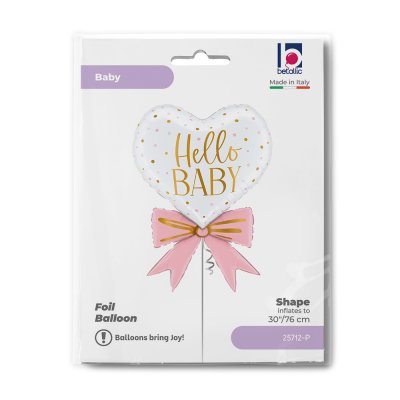 Srdce s růžovou mašlí "Hello Baby" 30"/76cm fóliový balónek - 25712-p-b.jpg
