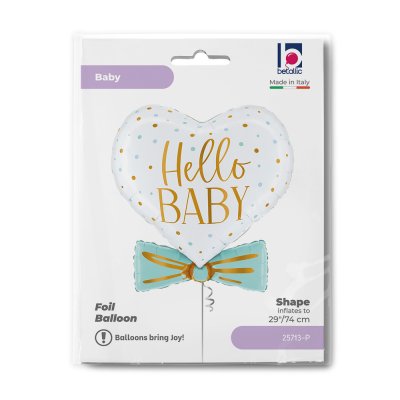 Srdce s modrým motýlkem "Hello Baby" 29"/74cm fóliový balónek - 25713-p-b.jpg