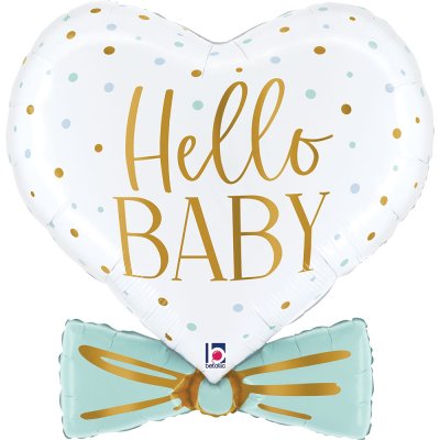 Srdce s modrým motýlkem "Hello Baby" 29"/74cm fóliový balónek