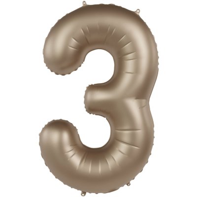 Číslice "3" satin zlatá 86cm fóliový balónek