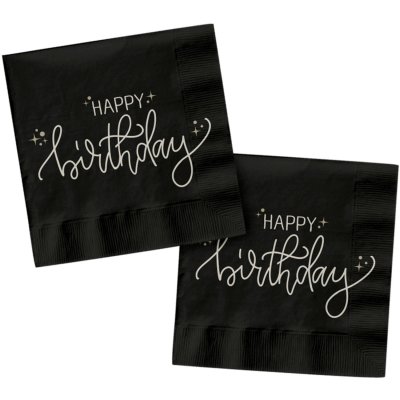 Ubrousky papírové FSC "Happy Birthday" černé 33x33cm, 20ks