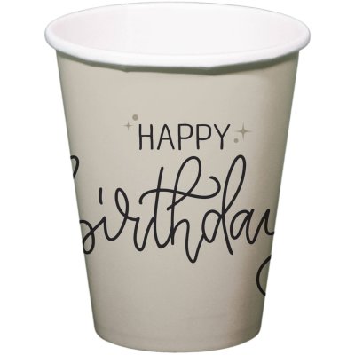 Kelímky papírové FSC "Happy Birthday" krémové 250ml, 8ks