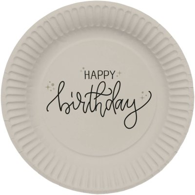 Talíře papírové FSC "Happy Birthday" krémové 23cm, 8ks