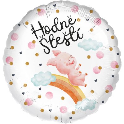 Kruh s prasátkem "Hodně štěstí" 45cm fóliový balónek