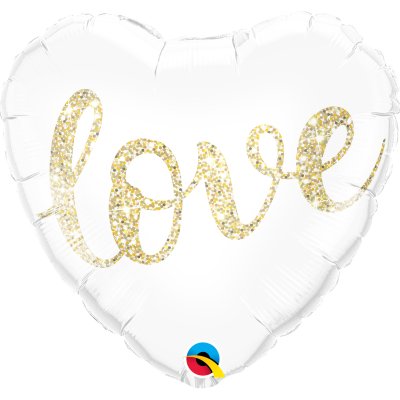 Srdce - Třpytivý nápis LOVE zlatý 18"/45cm fóliový balónek